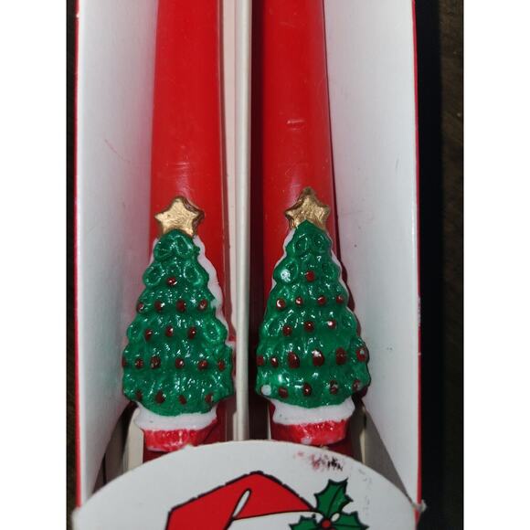 Vintage Christmas Tree Holiday Red Taper Wax Candles 10" Unused In Box - Picture 2 of 11